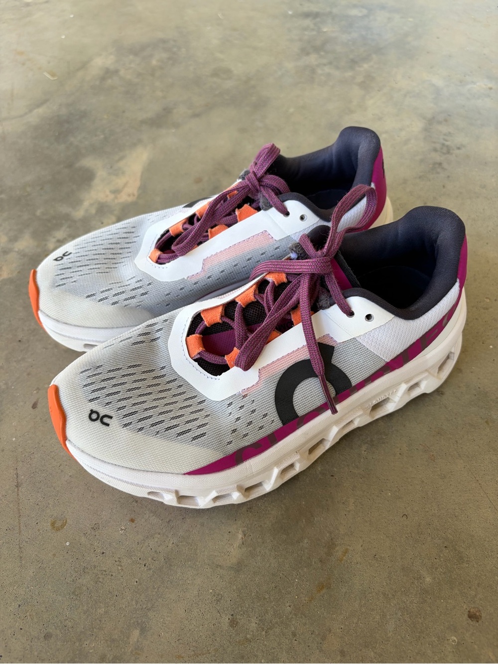On Running Women's White Purple Orange Cloudmonster Undyed White Aurora 5